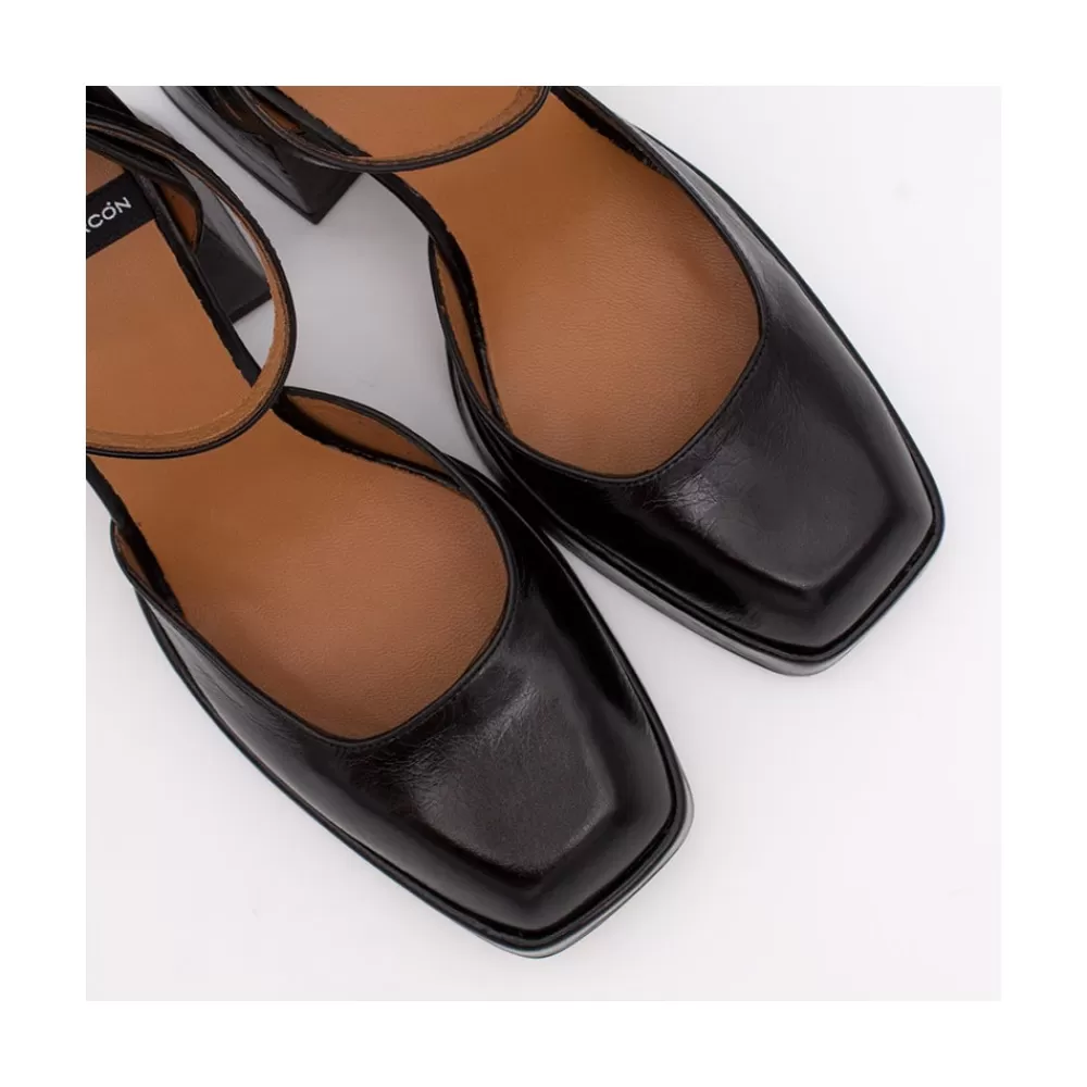 Mujer Ángel Alarcón Anna - Zapatos De Piel Brillante Con Pulsera, Tacon Ancho Y Plataforma