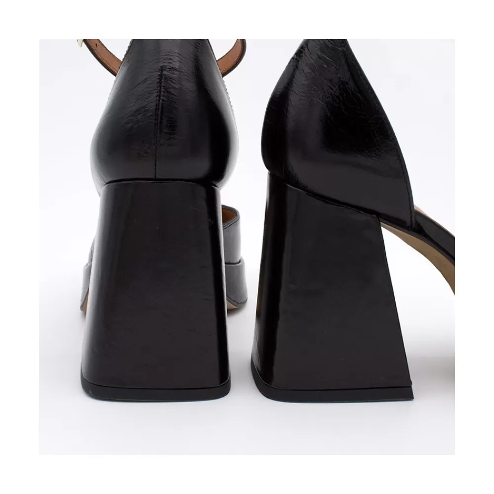 Mujer Ángel Alarcón Anna - Zapatos De Piel Brillante Con Pulsera, Tacon Ancho Y Plataforma