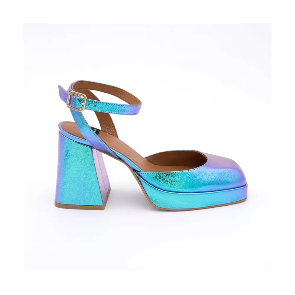 Mujer Ángel Alarcón Badda - Zapato Tornasol Con Correa, Tacon Ancho Y Plataforma