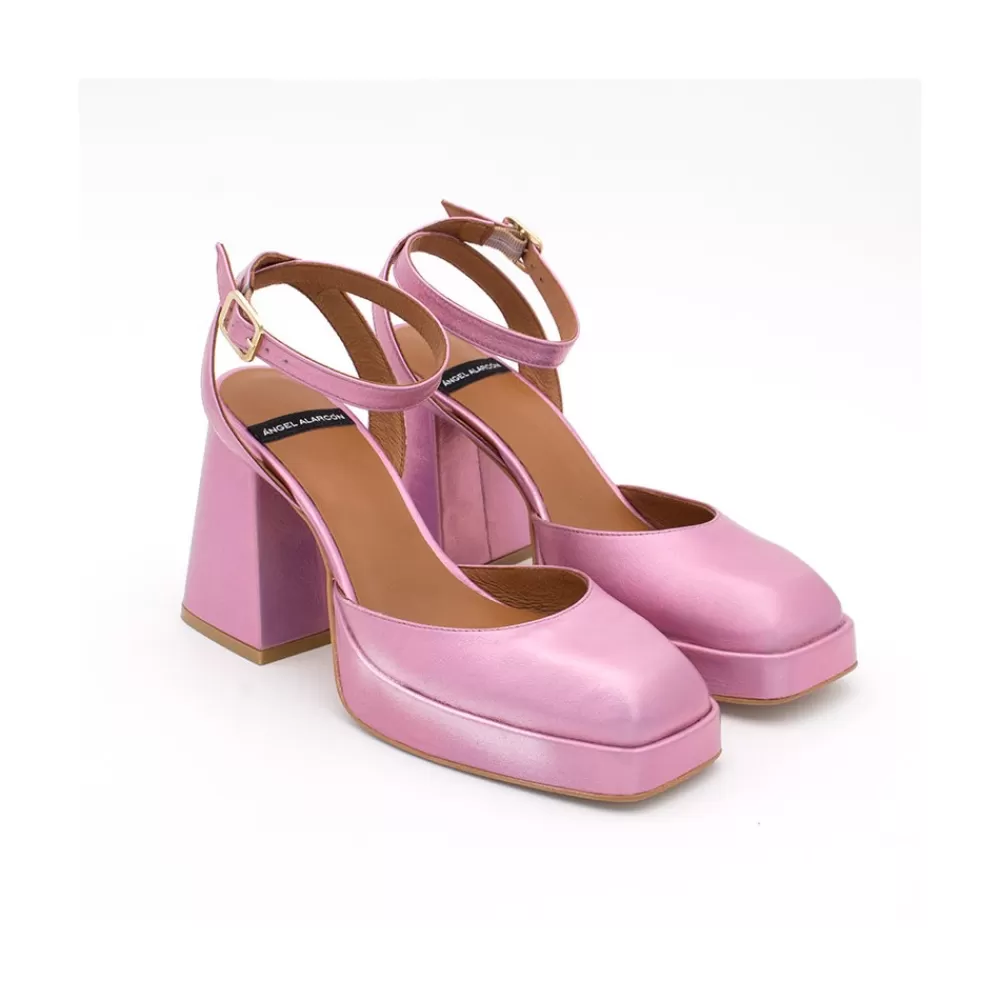 Mujer Ángel Alarcón Badda - Zapato Tornasol Con Correa, Tacon Ancho Y Plataforma