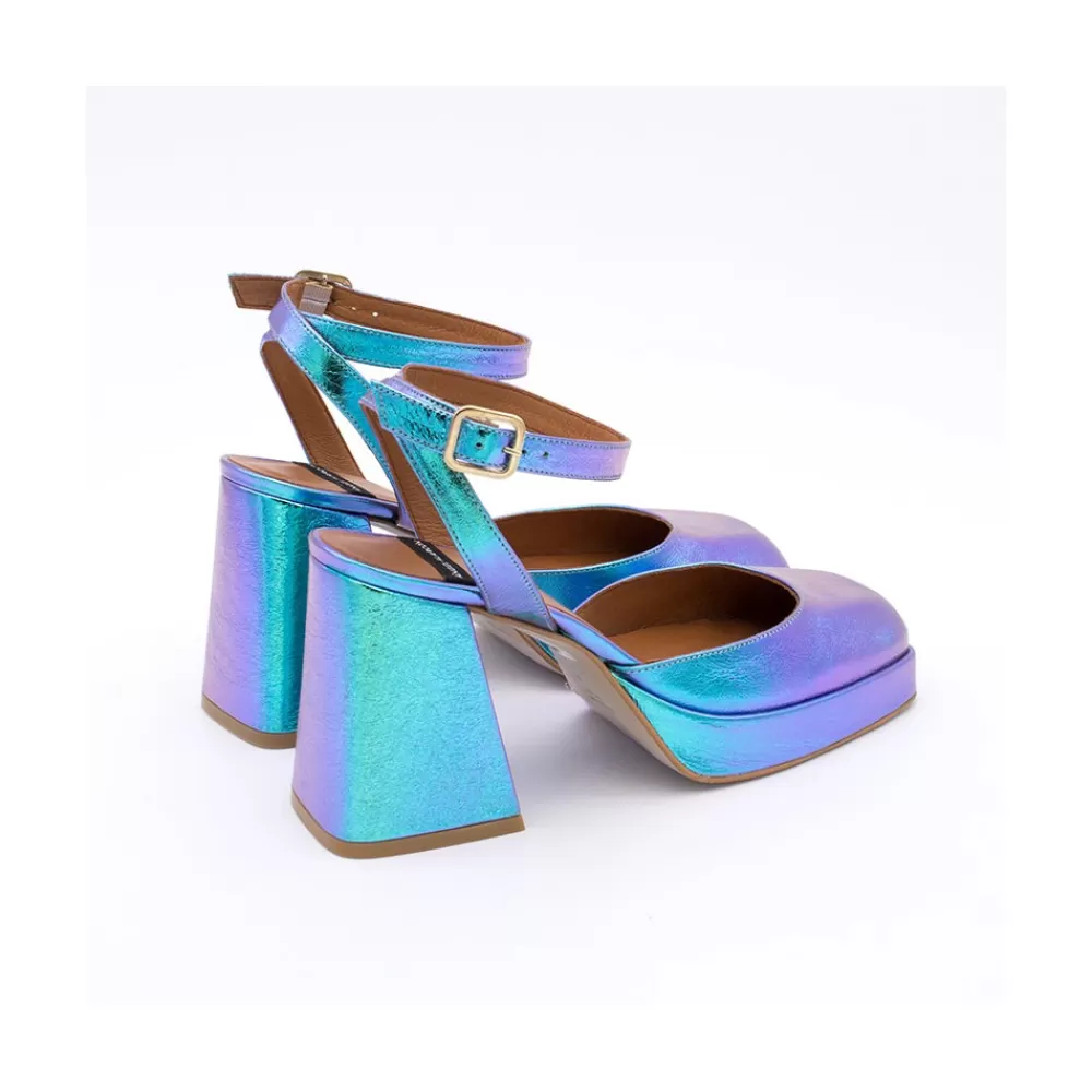 Mujer Ángel Alarcón Badda - Zapato Tornasol Con Correa, Tacon Ancho Y Plataforma