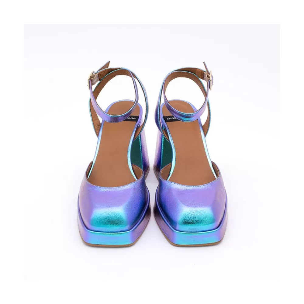 Mujer Ángel Alarcón Badda - Zapato Tornasol Con Correa, Tacon Ancho Y Plataforma