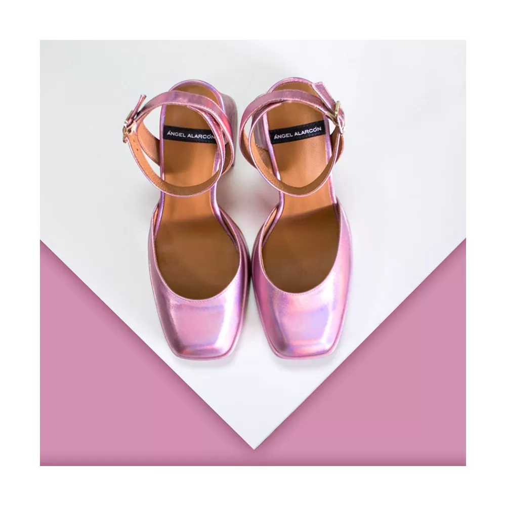 Mujer Ángel Alarcón Badda - Zapato Tornasol Con Correa, Tacon Ancho Y Plataforma