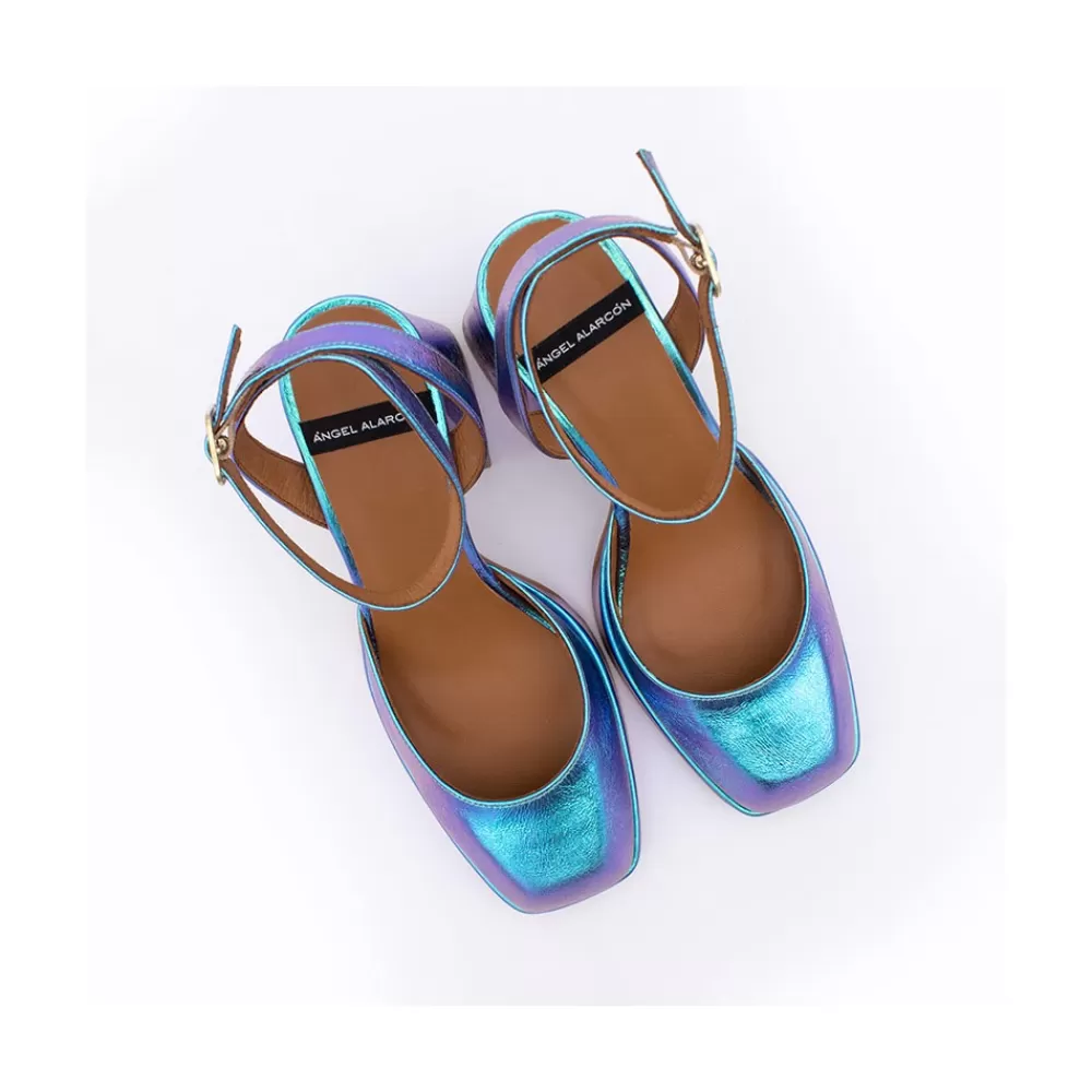 Mujer Ángel Alarcón Badda - Zapato Tornasol Con Correa, Tacon Ancho Y Plataforma