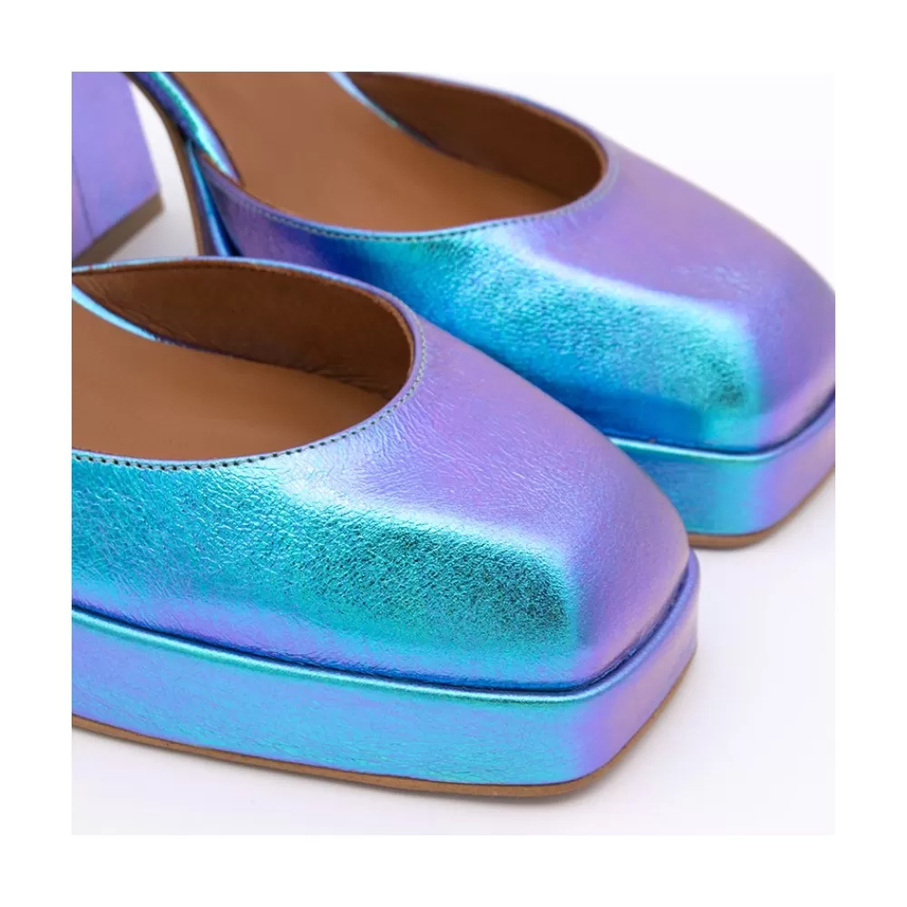 Mujer Ángel Alarcón Badda - Zapato Tornasol Con Correa, Tacon Ancho Y Plataforma