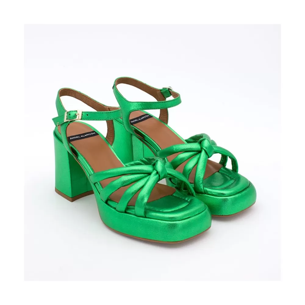 Mujer Ángel Alarcón Estefan - Sandalia De Piel Metalizada Acolchada Con Tacon Alto Y Plataforma