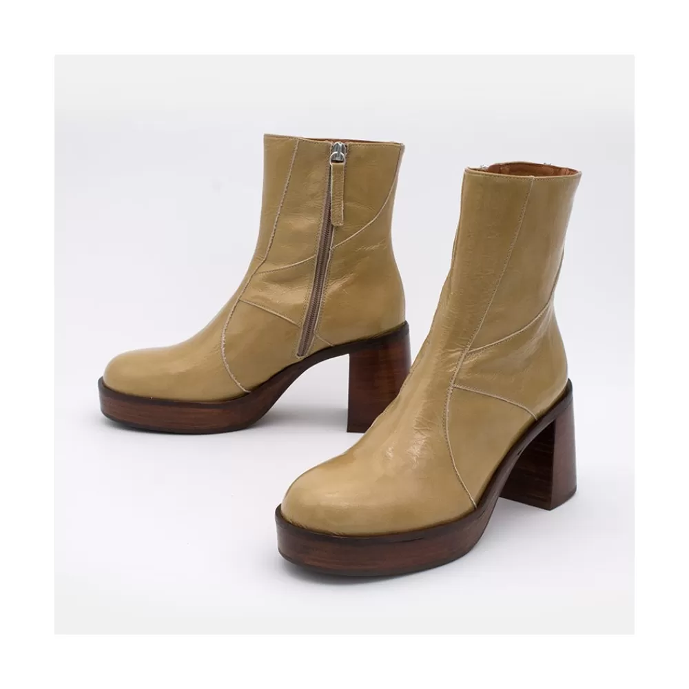 Mujer Ángel Alarcón Ingrid - Botin De Piel Brillante Con Tacon Y Plataforma