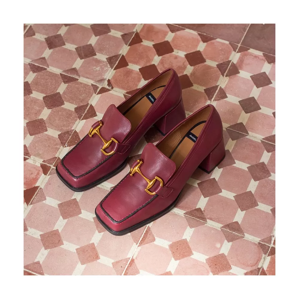 Mujer Ángel Alarcón Kiski - Mocasin De Piel Con Tacon Ancho Y Adorno Metalico