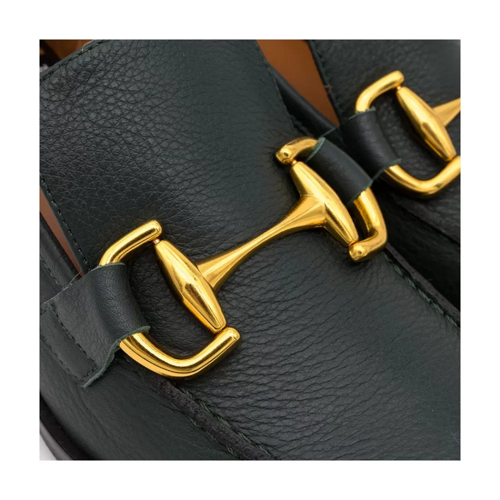 Mujer Ángel Alarcón Kiski - Mocasin De Piel Con Tacon Ancho Y Adorno Metalico