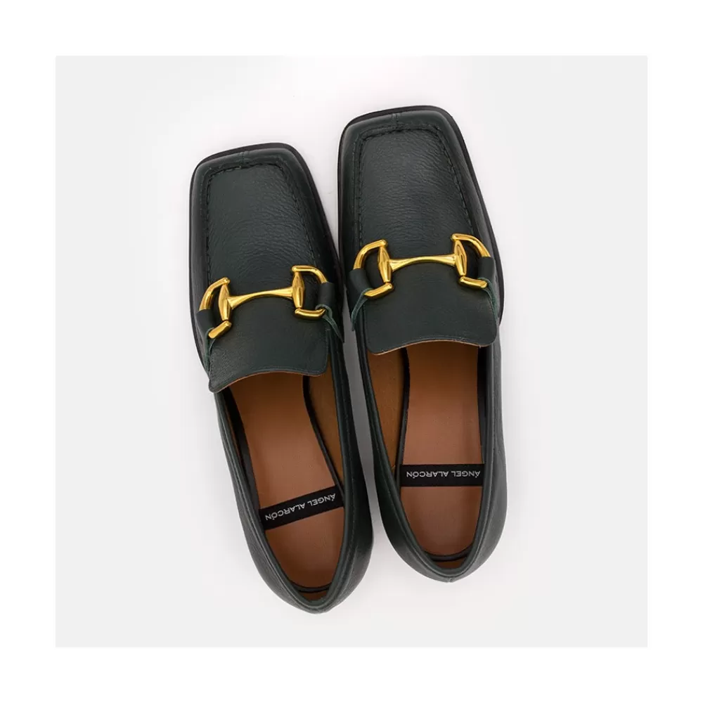 Mujer Ángel Alarcón Kiski - Mocasin De Piel Con Tacon Ancho Y Adorno Metalico