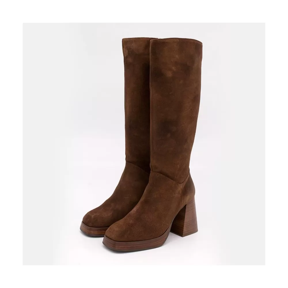 Mujer Ángel Alarcón Liberia - Bota Alta De Ante Con Tacon De Bloque Y Plataforma