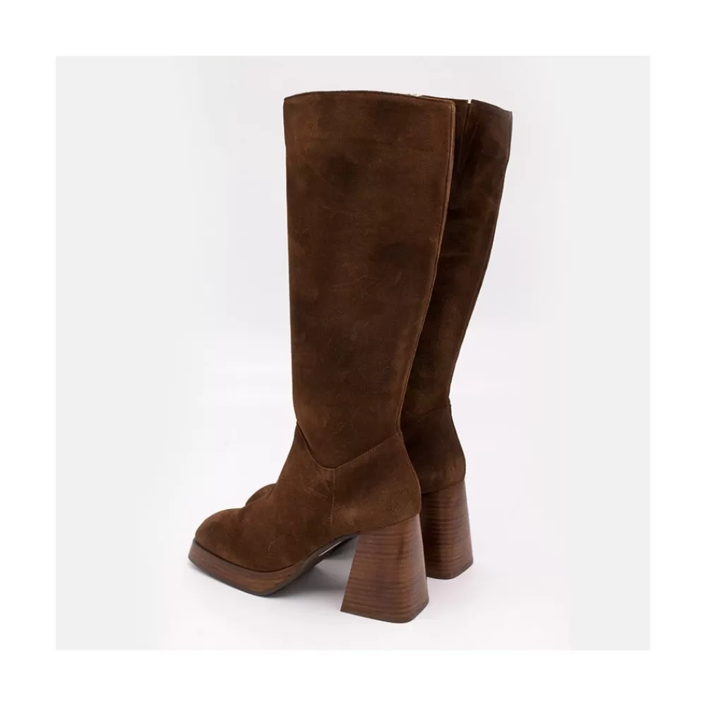 Mujer Ángel Alarcón Liberia - Bota Alta De Ante Con Tacon De Bloque Y Plataforma