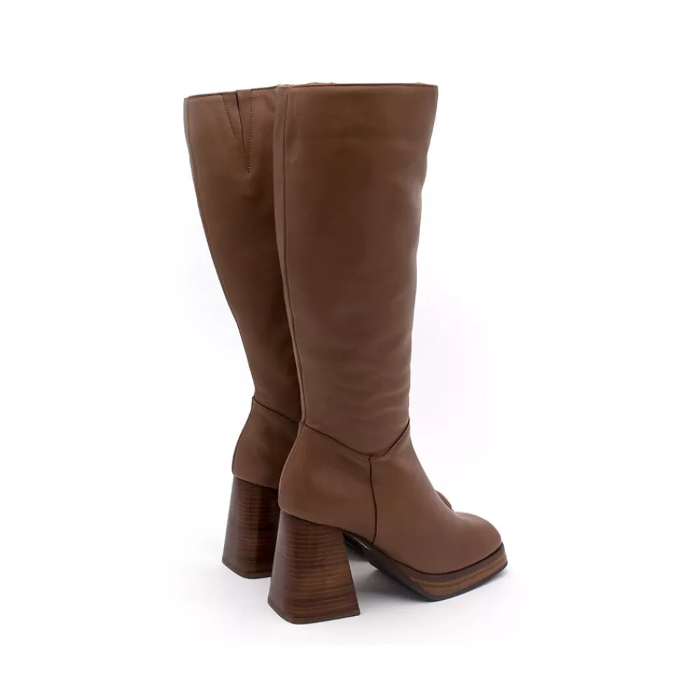 Mujer Ángel Alarcón Liberia - Bota Alta De Piel Con Tacon De Bloque Y Plataforma