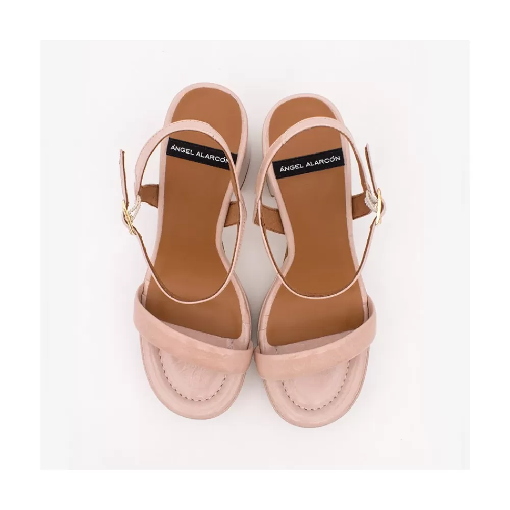 Mujer Ángel Alarcón Mandy - Sandalia De Piel Brillante Con Tacon Ancho Y Plataforma