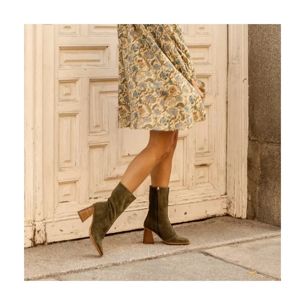 Mujer Ángel Alarcón Motagua - Botas De Mujer De Ante Con Tacon De Bloque Robusto