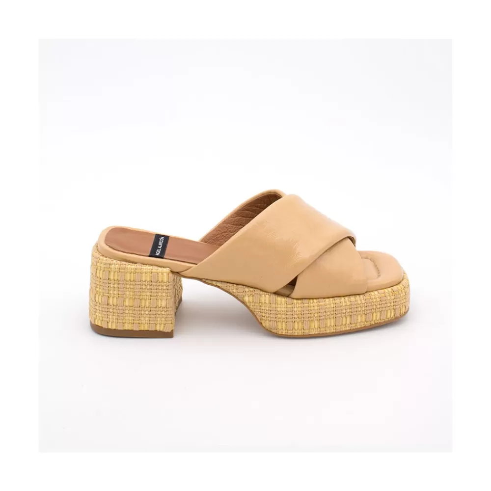 Mujer Ángel Alarcón Muses - Mule De Piel Con Pala Cruzada Con Tacon Ancho Y Plataforma De Rafia