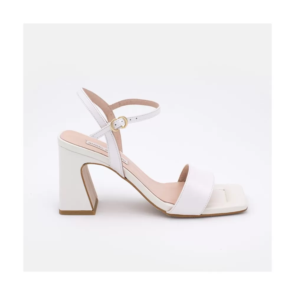 Mujer Ángel Alarcón New Megan - Sandalias Comodas De Piel Nacarada Con Tacon Ancho Alto