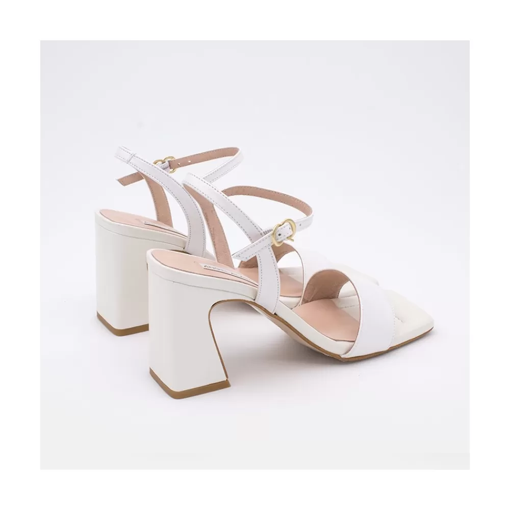 Mujer Ángel Alarcón New Megan - Sandalias Comodas De Piel Nacarada Con Tacon Ancho Alto