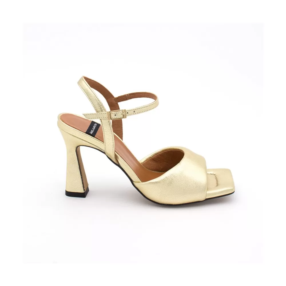 Mujer Ángel Alarcón Nicole - Sandalia Metalizada Acolchada Con Tacon Para Vestir O Fiesta