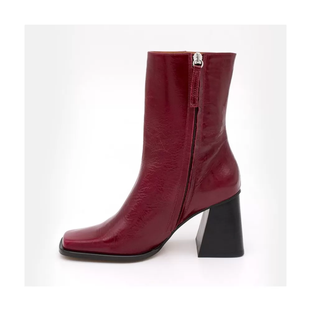 Mujer Ángel Alarcón Oconnor - Botin De Piel Brillante Con Tacon Ancho Con Cremallera