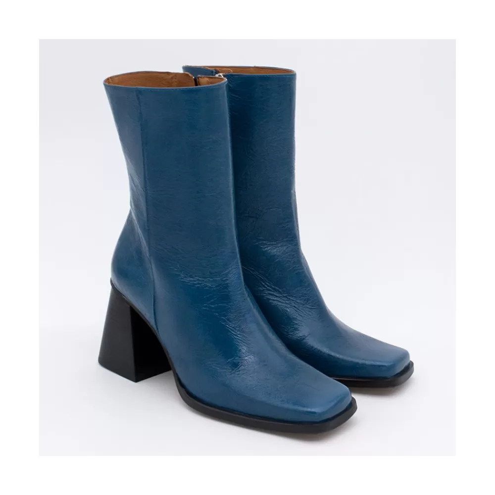 Mujer Ángel Alarcón Oconnor - Botin De Piel Brillante Con Tacon Ancho Con Cremallera