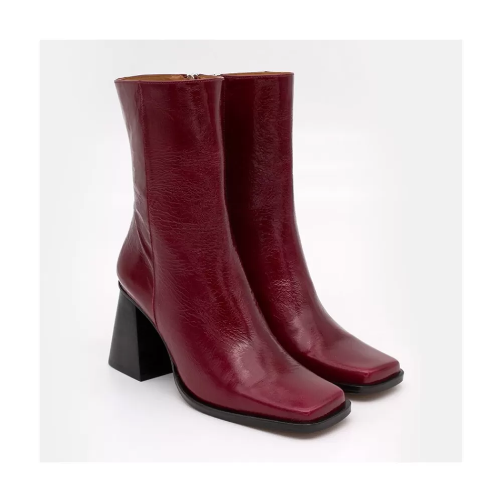 Mujer Ángel Alarcón Oconnor - Botin De Piel Brillante Con Tacon Ancho Con Cremallera