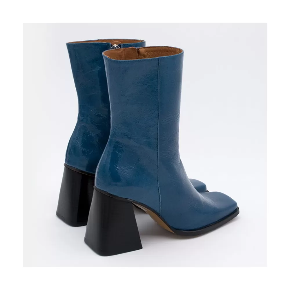 Mujer Ángel Alarcón Oconnor - Botin De Piel Brillante Con Tacon Ancho Con Cremallera