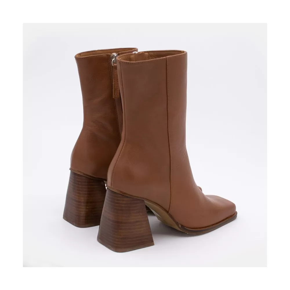 Mujer Ángel Alarcón Oconnor - Botin De Piel Con Tacon Ancho Con Cremallera