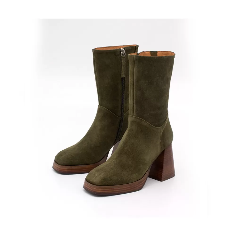 Mujer Ángel Alarcón Olama - Botas De Mujer Comodas De Ante Con Tacon Chunky Y Plataforma