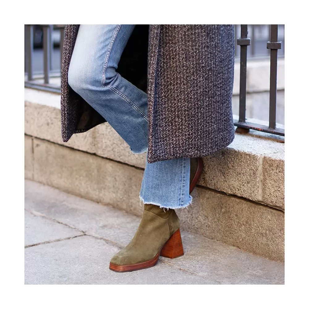 Mujer Ángel Alarcón Olama - Botas De Mujer Comodas De Ante Con Tacon Chunky Y Plataforma