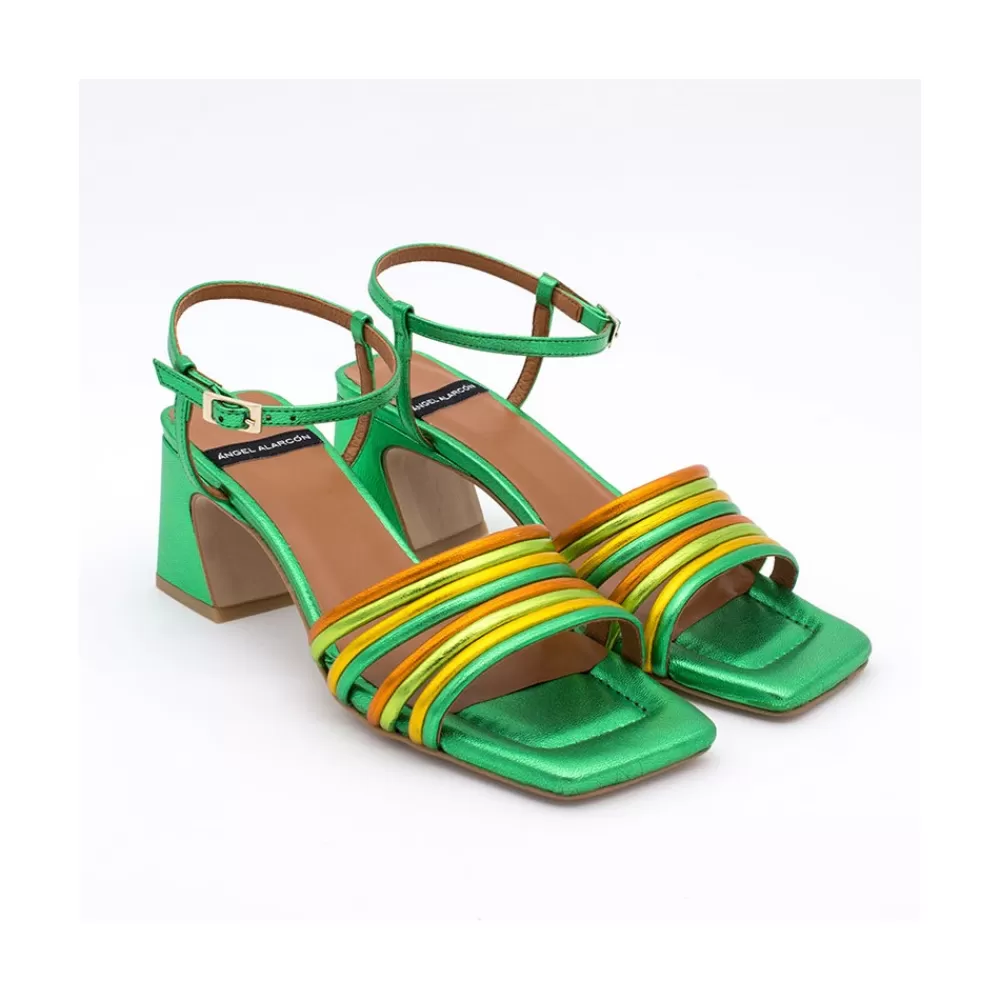 Mujer Ángel Alarcón Roberts - Sandalia De Tacon De Multitiras Con Pulsera Al Tobillo