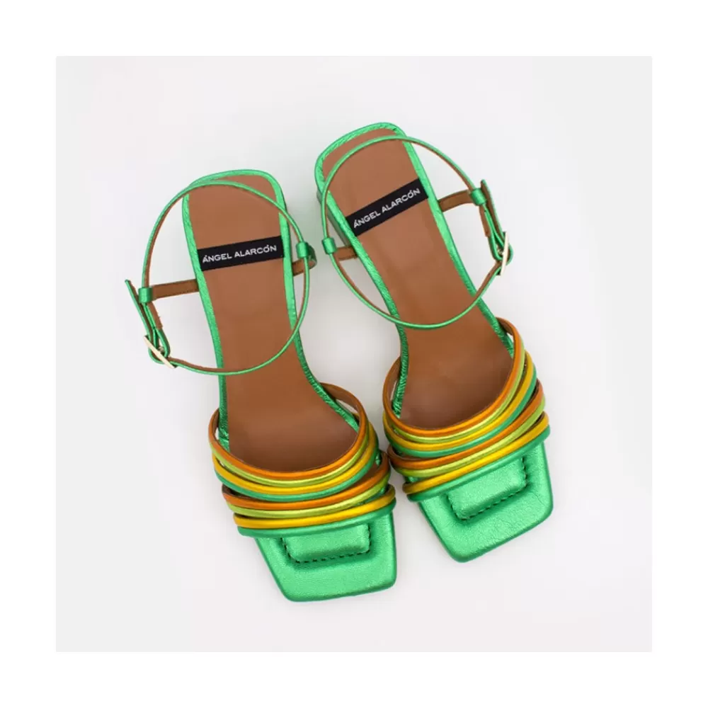 Mujer Ángel Alarcón Roberts - Sandalia De Tacon De Multitiras Con Pulsera Al Tobillo