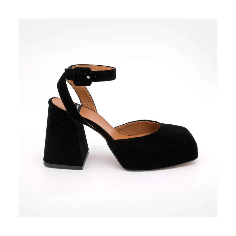 Mujer Ángel Alarcón Suzanne - Zapatos De De Pulsera De Terciopelo Con Tacon Y Plataforma