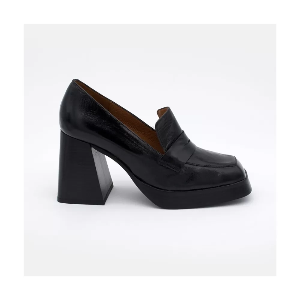 Mujer Ángel Alarcón Tular - Mocasines De Mujer De Piel Brillante Con Tacon Alto Y Plataforma Negros