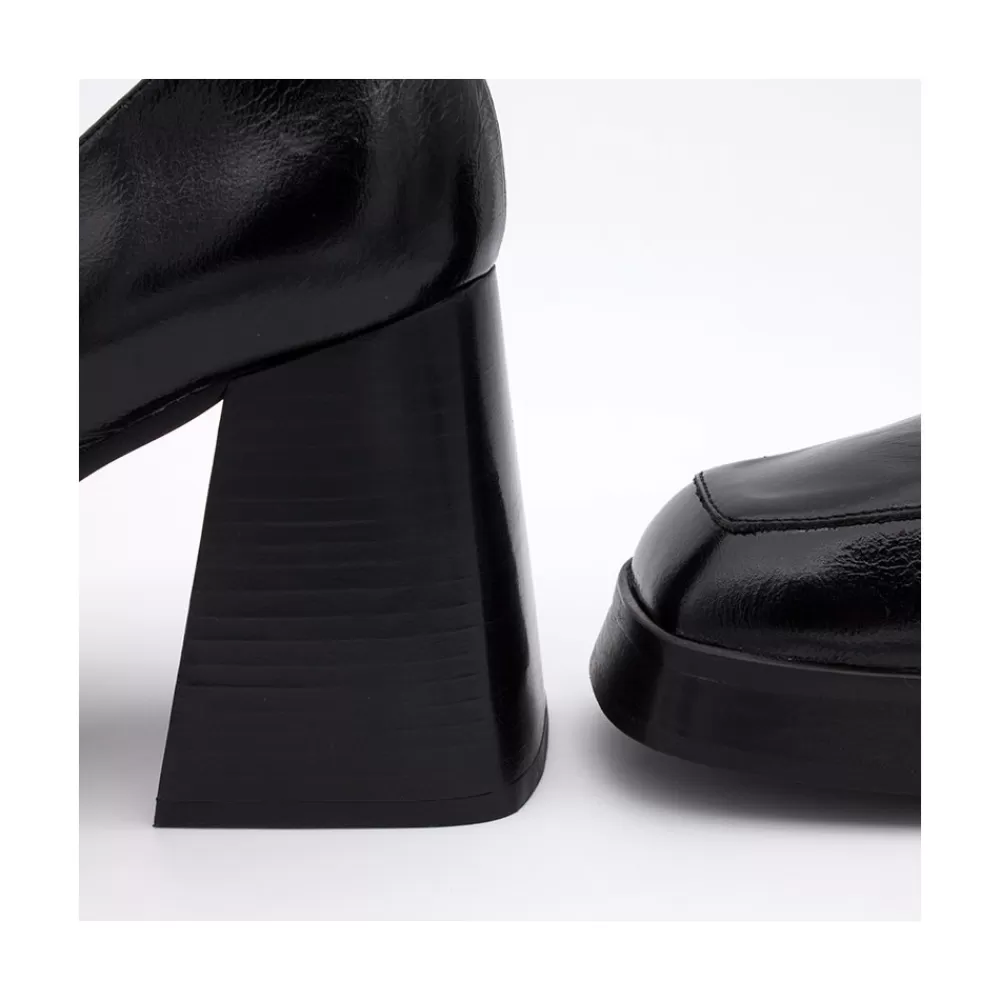 Mujer Ángel Alarcón Tular - Mocasines De Mujer De Piel Brillante Con Tacon Alto Y Plataforma Negros